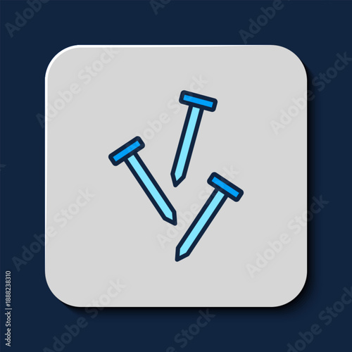 Filled outline Metallic nails icon isolated on blue background. Vector