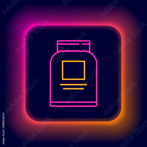 Glowing neon line Sports nutrition bodybuilding proteine power drink and food icon isolated on black background. Colorful outline concept. Vector