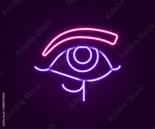 Glowing neon line Eye of Horus icon isolated on black background. Ancient Egyptian goddess Wedjet symbol of protection, royal power and good health. Colorful outline concept. Vector