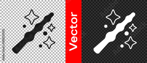 Black Magic wand icon isolated on transparent background. Star shape magic accessory. Magical power. Happy Halloween party. Vector