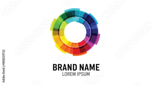 Abstract circular rainbow color wheel logo design representing vibrant digital technology and creativity