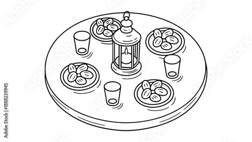 Traditional middle eastern table setting isolated on white background, Vector