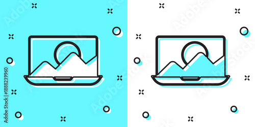 Black line Photo retouching icon isolated on green and white background. Photographer, photography, retouch icon. Random dynamic shapes. Vector