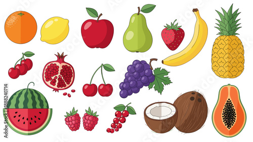 Colorful assortment of fruits including watermelon, pineapple, and grapes  