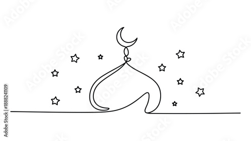 Serene night sky with crescent moon isolated on white background, Vector