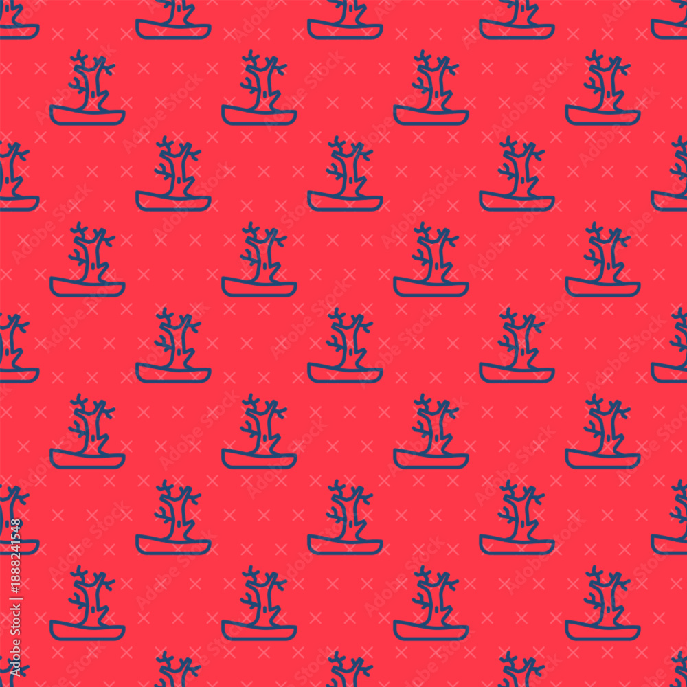Obraz premium Blue line Bare tree icon isolated seamless pattern on red background. Vector