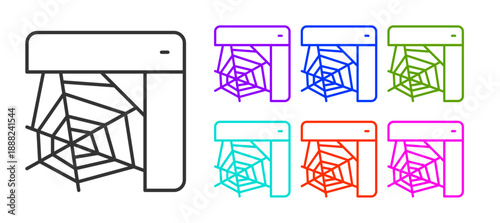 Black line Spider web icon isolated on white background. Cobweb sign. Happy Halloween party. Set icons colorful. Vector