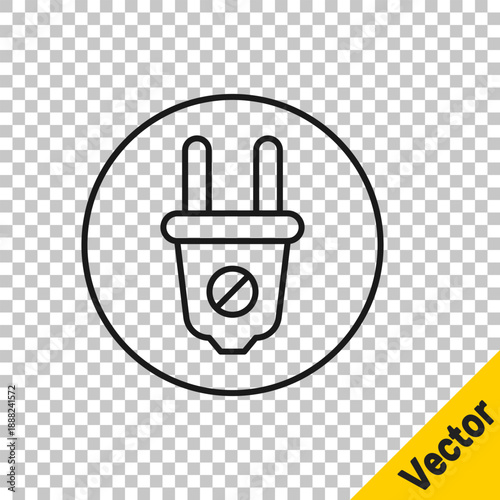 Black line Electric plug icon isolated on transparent background. Concept of connection and disconnection of the electricity. Vector