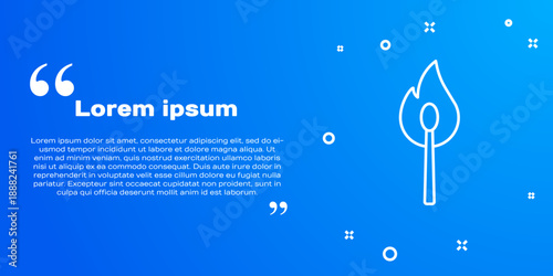 White line Burning match with fire icon isolated on blue background. Match with fire. Matches sign. Vector