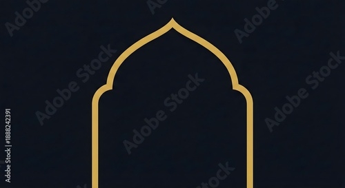 A minimalist golden arch outline on a dark blue background, representing Islamic architectural design or a prayer niche.