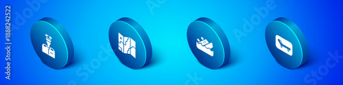 Set Isometric Captain of ship, Sinking cruise, Sunbed and umbrella and Folded map icon. Vector