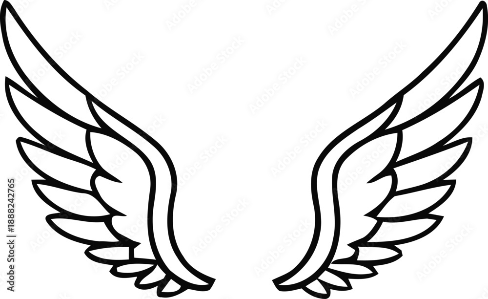 Fototapeta premium Elegant vector line art depicting a pair of graceful stylized wings, symbolizing freedom, aspiration, and celestial beauty