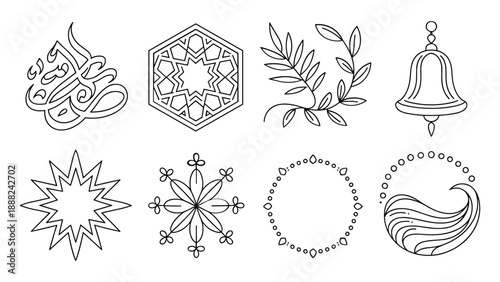 Collection of decorative symbols and patterns isolated on white background, Vector