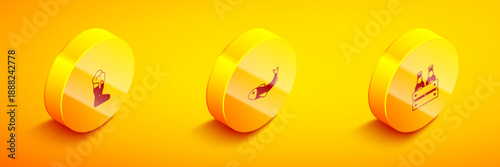 Set Isometric Boot beer glass, Dried fish and Pack of bottles icon. Vector