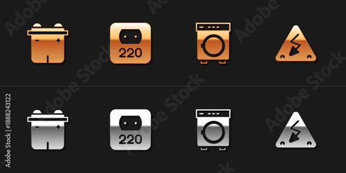 Set Car battery, Electrical outlet, Washer and High voltage icon. Vector