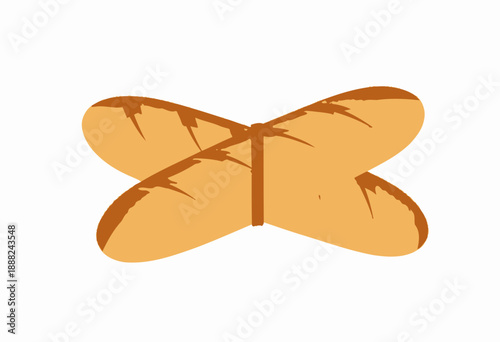 Illustration of Two Crusty French Baguettes Crossed and Bound Together with a Red Band on a White Background