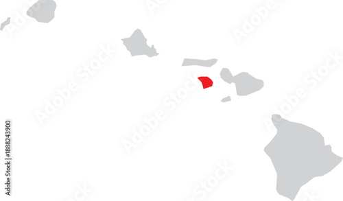 Lanai Island Location Highlighted on Map of Hawaii State of USA Vector Design