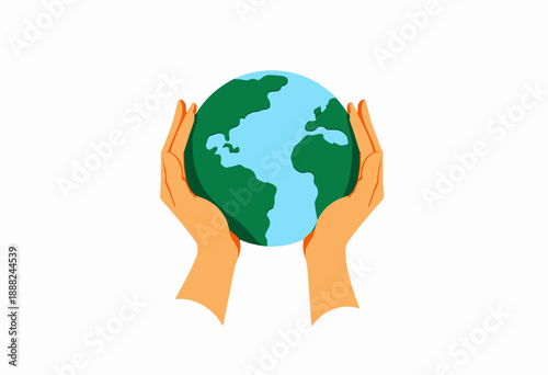 Illustration of Hands Gently Holding a Simplified Earth Globe Symbolizing Environmental Awareness and Global Responsibility for a Sustainable Future