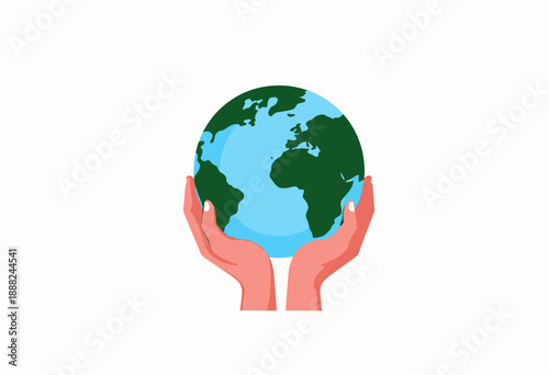 Illustration of Hands Gently Holding Earth, Symbolizing Global Unity and Environmental Responsibility on a Minimalist White Background