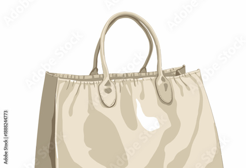 Elegant Beige Leather Tote Bag with Dual Handles and Seam Detailing for Stylish Everyday Use and Versatile Fashion Accessory