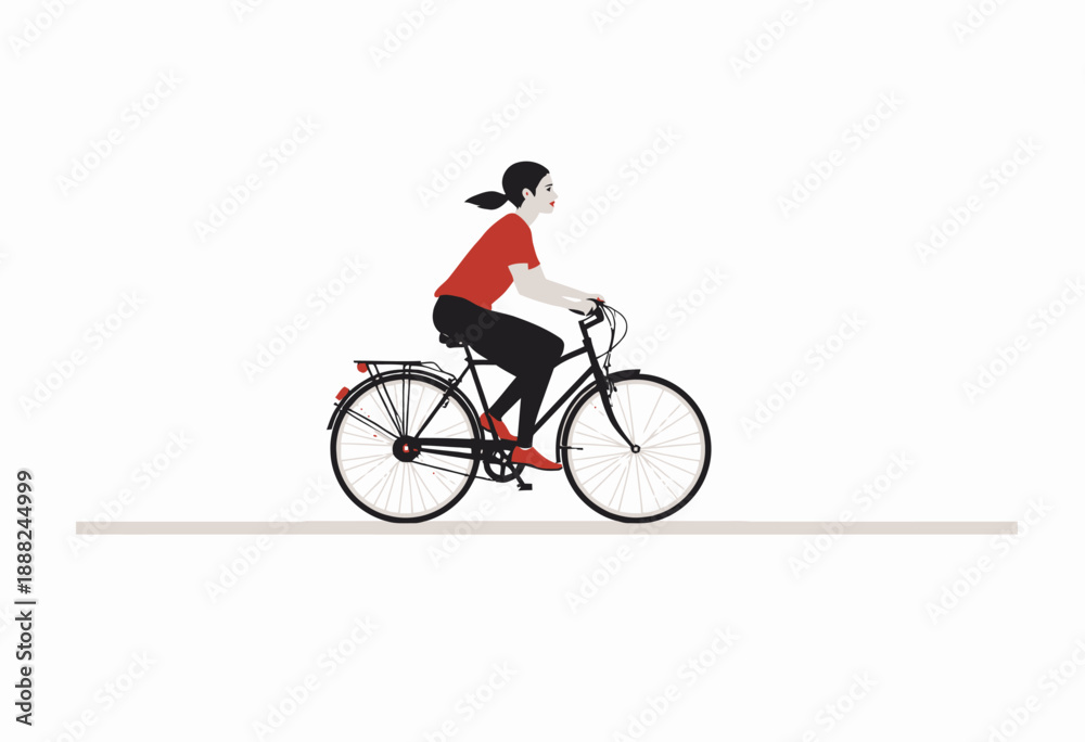 Obraz premium Illustration of a Woman Riding a Bicycle on a Minimalistic Background Representing Eco-Friendly Transportation and Healthy Lifestyle in Urban Environment