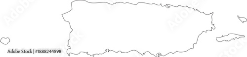 Puerto Rico Map Stroke Outline Transparent Background USA Territory Design Vector