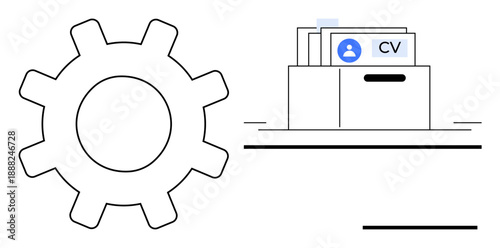 Recruitment concept. Recruitment gear and CV folders highlight hiring process and employee selection. Recruitment process optimization and HR tools. For HR systems, hiring strategies, workforce