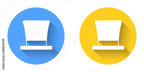 White Cylinder hat icon isolated with long shadow background. Circle button. Vector