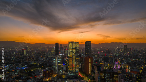 Wallpaper Mural Aerial stunning sunset in Mexico City with views of Paseo de la Reforma and the skyline. Torontodigital.ca