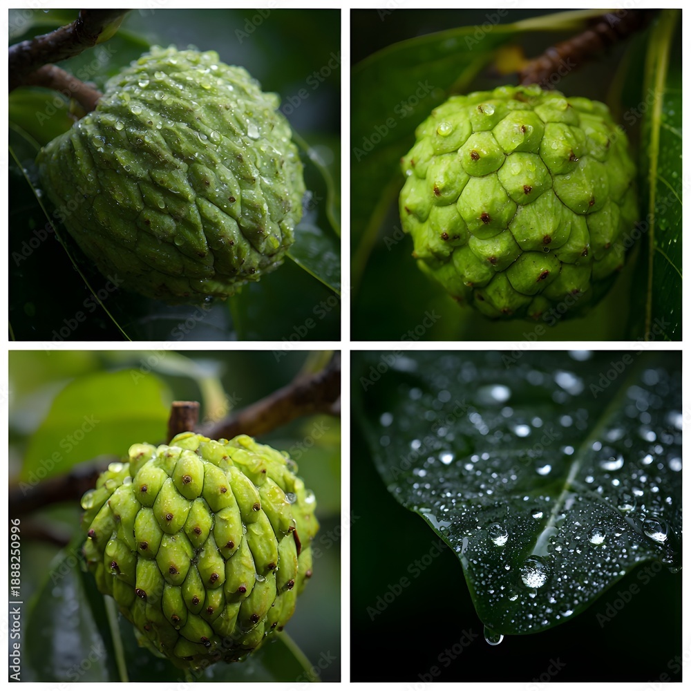 Obraz premium Custard apple botanical fruit detail with natural moisture photo