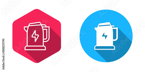 Filled and outline Electric kettle icon isolated with long shadow background. Teapot icon. Vector