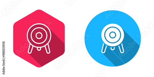 Filled and outline Target sport icon isolated with long shadow background. Clean target with numbers for shooting range or shooting. Vector