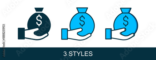 Filled outline Money bag icon isolated on white background. Dollar or USD symbol. Cash Banking currency sign. Vector