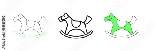 Set line Wooden horse in saddle swing for little children icon isolated on white background. Vector
