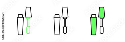 Set line Mascara brush icon isolated on white background. Vector