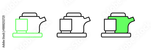 Set line Traditional tea ceremony icon isolated on white background. Teapot with cup. Vector