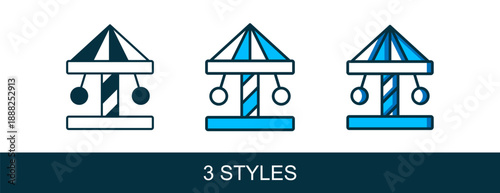 Filled outline Attraction carousel icon isolated on white background. Amusement park. Childrens entertainment playground, recreation park. Vector