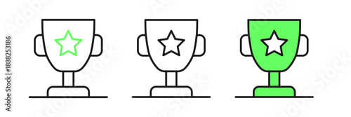 Set line Award cup icon isolated on white background. Winner trophy symbol. Championship or competition trophy. Sports achievement sign. Vector