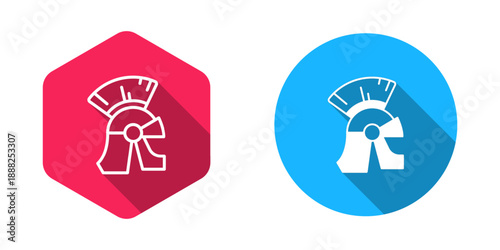 Filled and outline Roman army helmet icon isolated with long shadow background. Vector