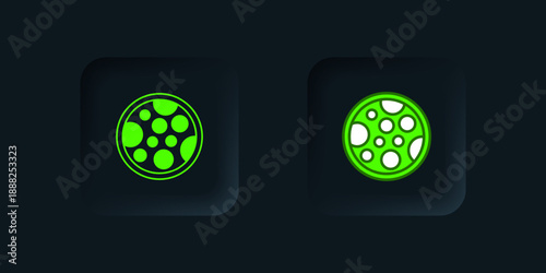 Green Pizza icon isolated on black background. Fast food menu. Black square button. Vector