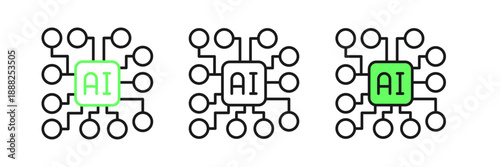 Set line Neural network icon isolated on white background. Artificial intelligence AI. Vector