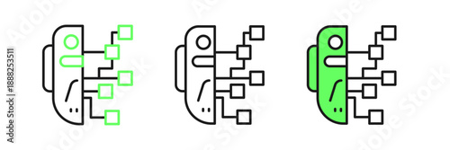 Set line Humanoid robot icon isolated on white background. Artificial intelligence, machine learning, cloud computing. Vector