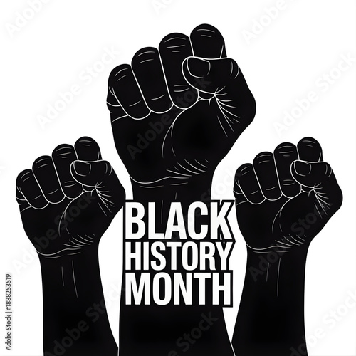 Black History Month Raised Fists Vector Illustration Isolated on White Background