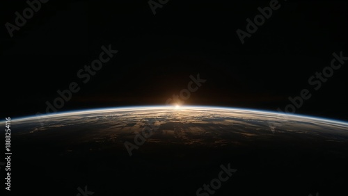 Planet Horizon with Glowing Sunrise Seen from Space