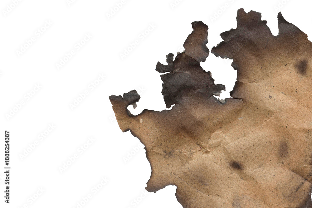 Obraz premium Burnt Old Brown Paper Edge Texture Isolated on White Background