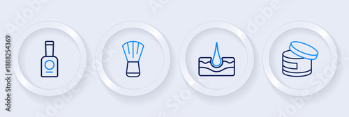 Set line Cream or lotion cosmetic tube, Human hair follicle, Makeup brush and Bottle of nail polish icon. Vector