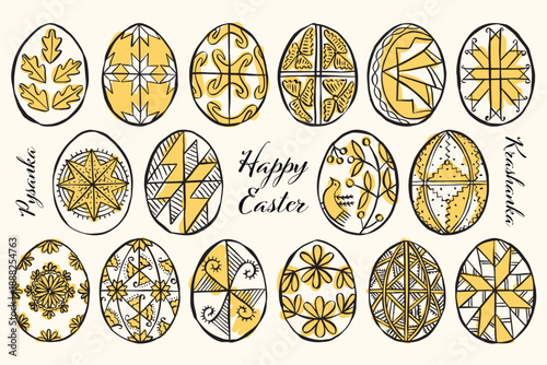 Traditional Ukrainian Pysanky and Krashanky Easter Eggs Collection.