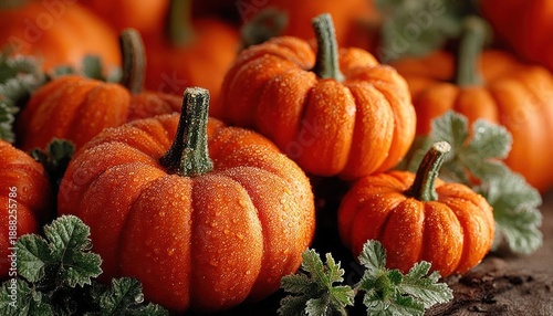 Close-up pile of vibrant orange pumpkins with green stems, setting NYC autumn harvest tone