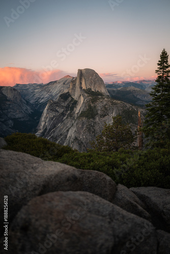 Yosemite Half Dome from Glacier point at sunet