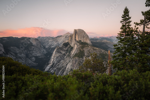 Yosemite Half Dome from Glacier point at sunet